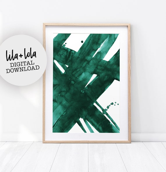 Abstract Wall Art Print, Green Painting, Emerald, Teal Decor, Modern Minimalist, Watercolour, Printable Digital Download, Large Poster