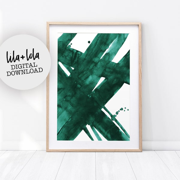 Smaragdgroene abstracte kunstprint: moderne aquarel (digitale download)