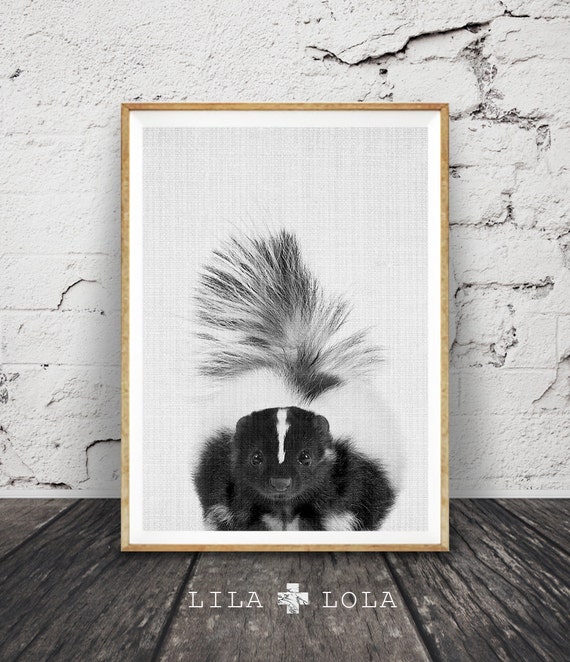 Skunk Print, Woodlands Nursery Wall Art, Printable Animal, Gender Neutral, Instant Digital Download, Black, White Grey Decor, Kids Room Gift