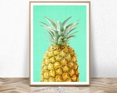Pineapple Print, Fruit Wall Art, Kitchen Decor, Tropical Printable Large Poster, Digital Fruit Download, Modern Minimalist Kitchen Decor