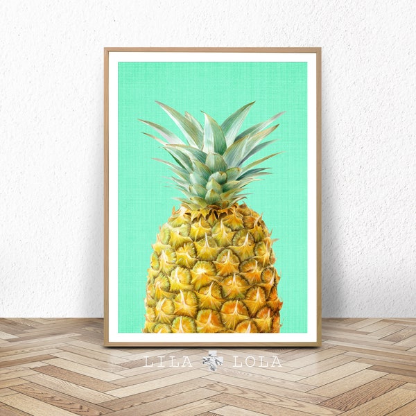 Ananas Druck, Obst Wandkunst, Küchen dekor, Tropisches druckbares großes Poster, Digitaler Obst Download, Moderne Minimalistische Küchendekoration