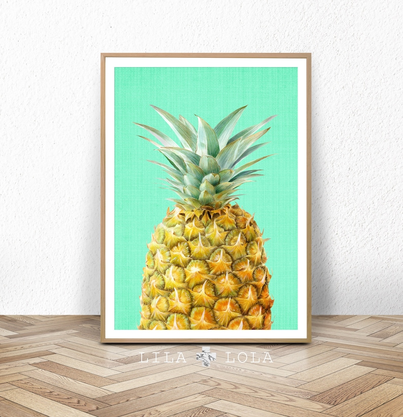 Pineapple Print, Fruit Wall Art, Kitchen Decor, Tropical Printable Large Poster, Digital Fruit Download, Modern Minimalist Kitchen Decor image 1