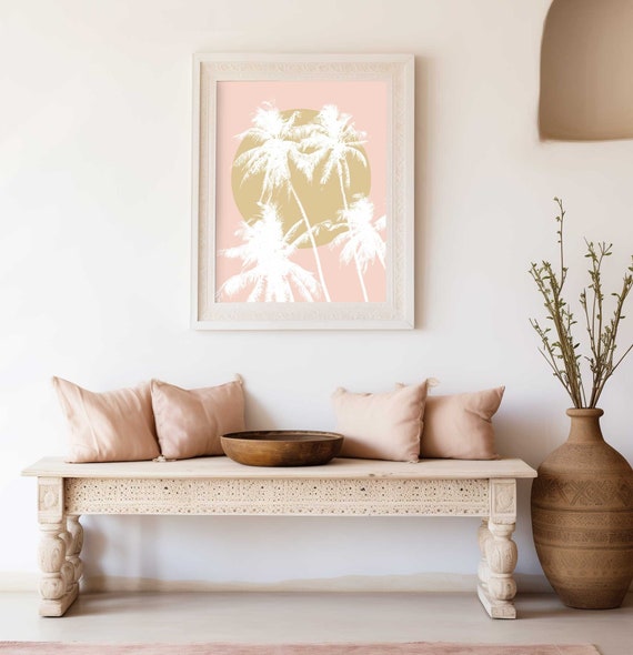 Pink Boho Palm Tree Wall Art Print ~ Girls Beach Room Decor ~ Printable Digital Download