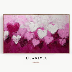 Frame TV Art, Valentines Day, Love Hearts, Abstract Textured Painting, Magenta Pink and White, Instant Digital Download