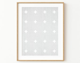 Swiss Cross Print ~ Printable Wall Art Decor ~ Modern Mid Century Poster ~ Grey and White ~ Instant Digital Download