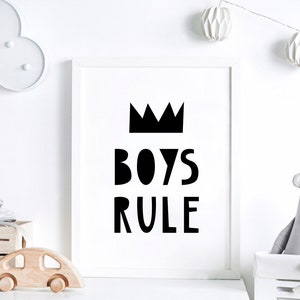 Boys Rule Print, Nursery Decor, Scandinavian Kids, Printable Wall Art, Black and White, Modern Quote, Playroom Poster image 4