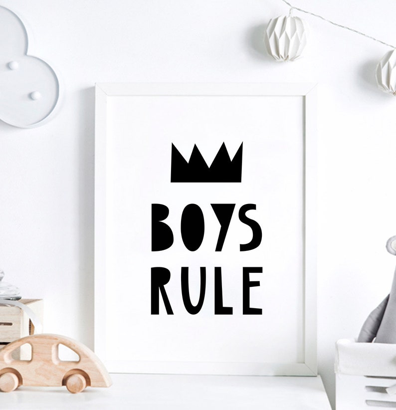 Boys Rule Print, Nursery Decor, Scandinavian Kids, Printable Wall Art, Black and White, Modern Quote, Playroom Poster image 4