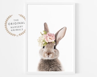 Nursery Wall Art ~ Bunny Print ~ Girls Bedroom Decor ~ Rabbit with Floral Crown ~ Printable Digital Download