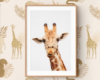 Giraffe Wall Art Print ~ Jungle Safari Nursery and Kids Poster ~ Printable Digital Download ~ Grey Background