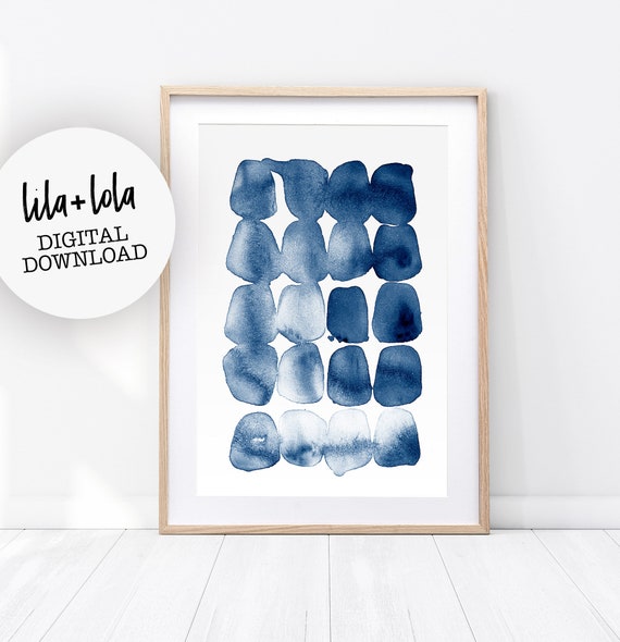 Abstract Print Blue Watercolor Printable Wall Art Digital Download Modern Farmhouse Navy Blue Poster