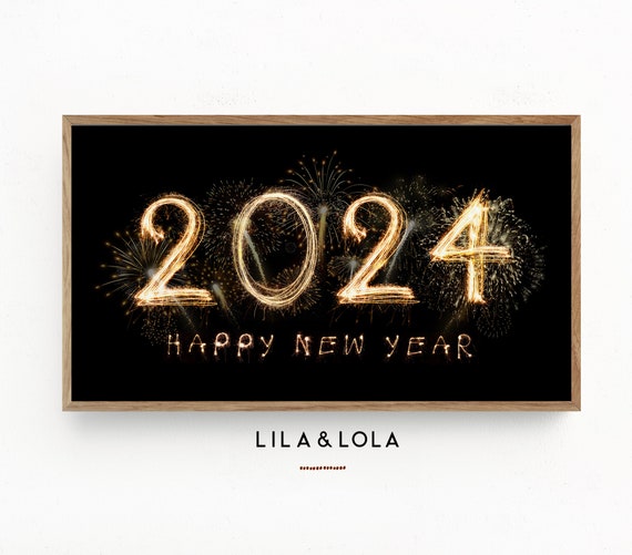 New Years Frame TV art, for Samsung Frame TV,  New Years Art Fireworks and Gold Sparkles, Modern, 2024