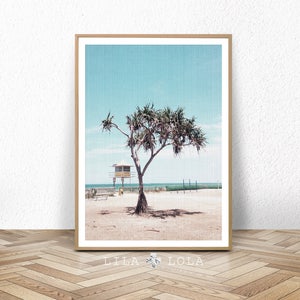 Beach Art Print, Coastal Photography, Large Printable Wall Decor, Palm Tree Photo, Beach Hut Artwork, Digital Download