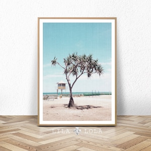 Beach Art Print, Coastal Photography, Large Printable Wall Decor, Palm Tree Photo, Beach Hut Artwork, Digital Download