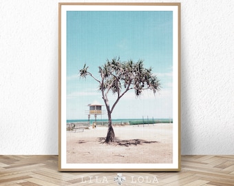 Beach Art Print, Coastal Photography, Large Printable Wall Decor, Palm Tree Photo, Beach Hut Artwork, Digital Download