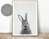 Woodland Nursery Wall Art Decor, Bunny Rabbit Poster, Printable Instant Digital Download, Black and White Baby Forest Animal