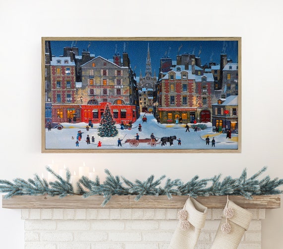 Samsung frame tv art Christmas, frame tv art Village Town, frame tv Christmas art, Christmas Tree