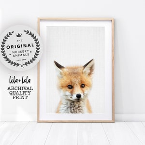 Impressão de raposa de bebê, arte de parede de animal de berçário, decoração de floresta, pôster grande, pôster de quarto infantil, arte de quarto de meninos, foto impressa e enviada em giclée