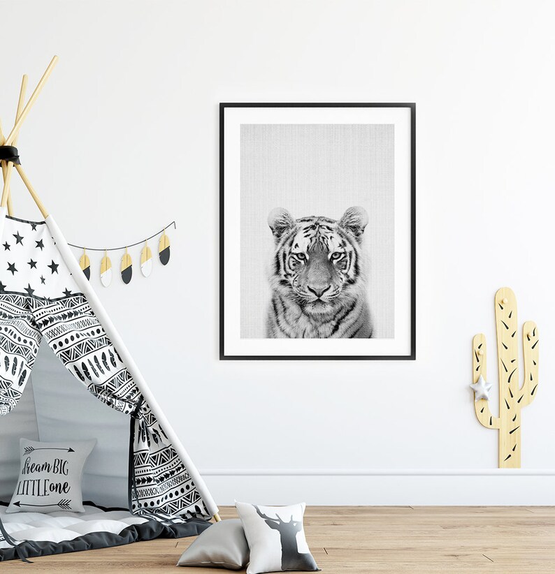 Tiger Print Nursery Animal Wall Art Black and White Etsy