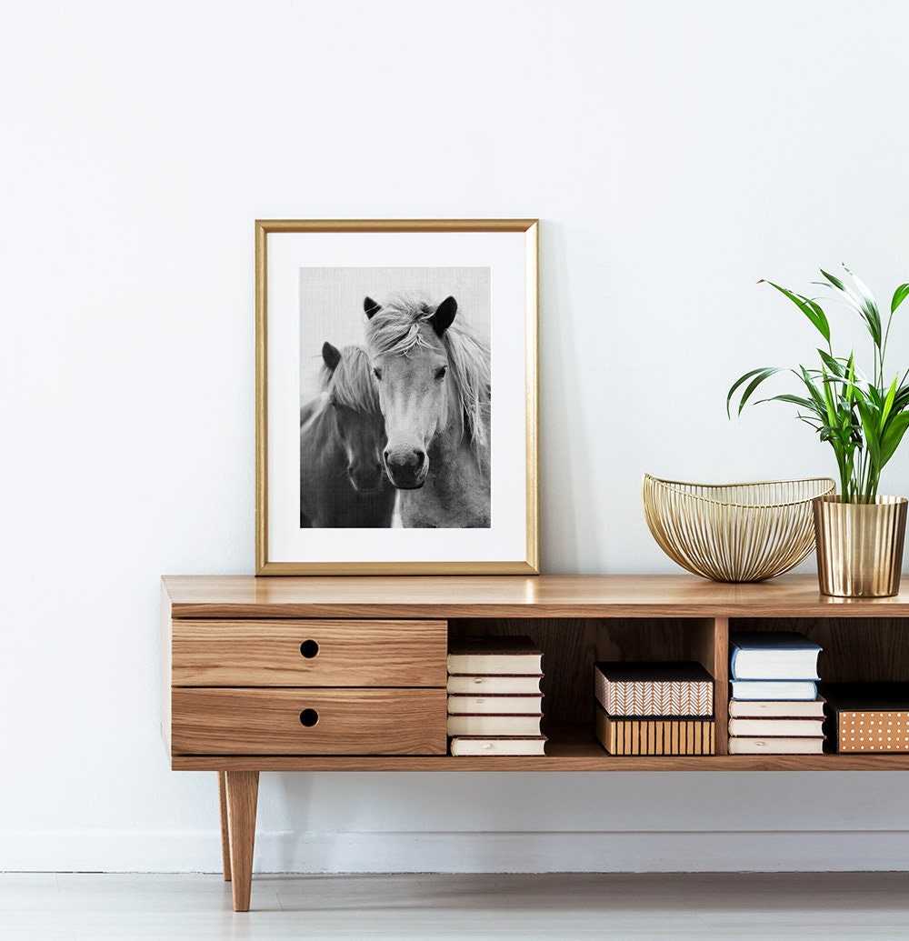 Horse Wall Art Print, Photography Black and White, Digital Download