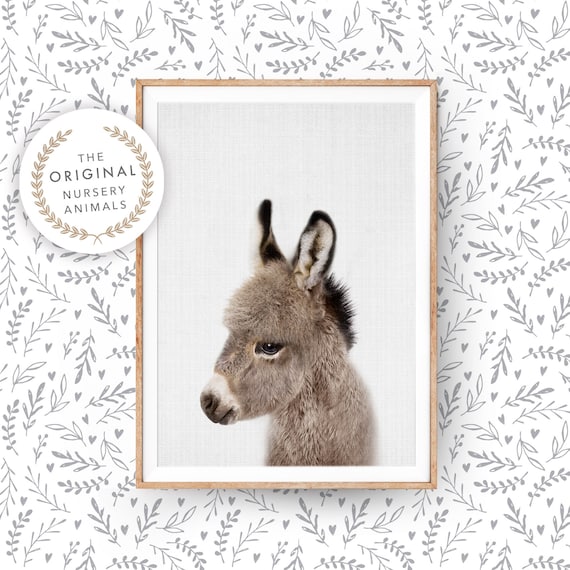 Donkey Print, Nursery Animal Wall Art, Baby Shower Gift, Kids Room Poster, Large Wall Art, Cute Baby Nursery Donkey Wall Art