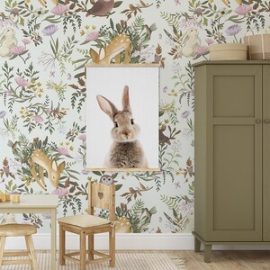Bunny Rabbit Wall Art Print Woodland Animal Nursery Decor Printable Digital Download Grey Background image 4