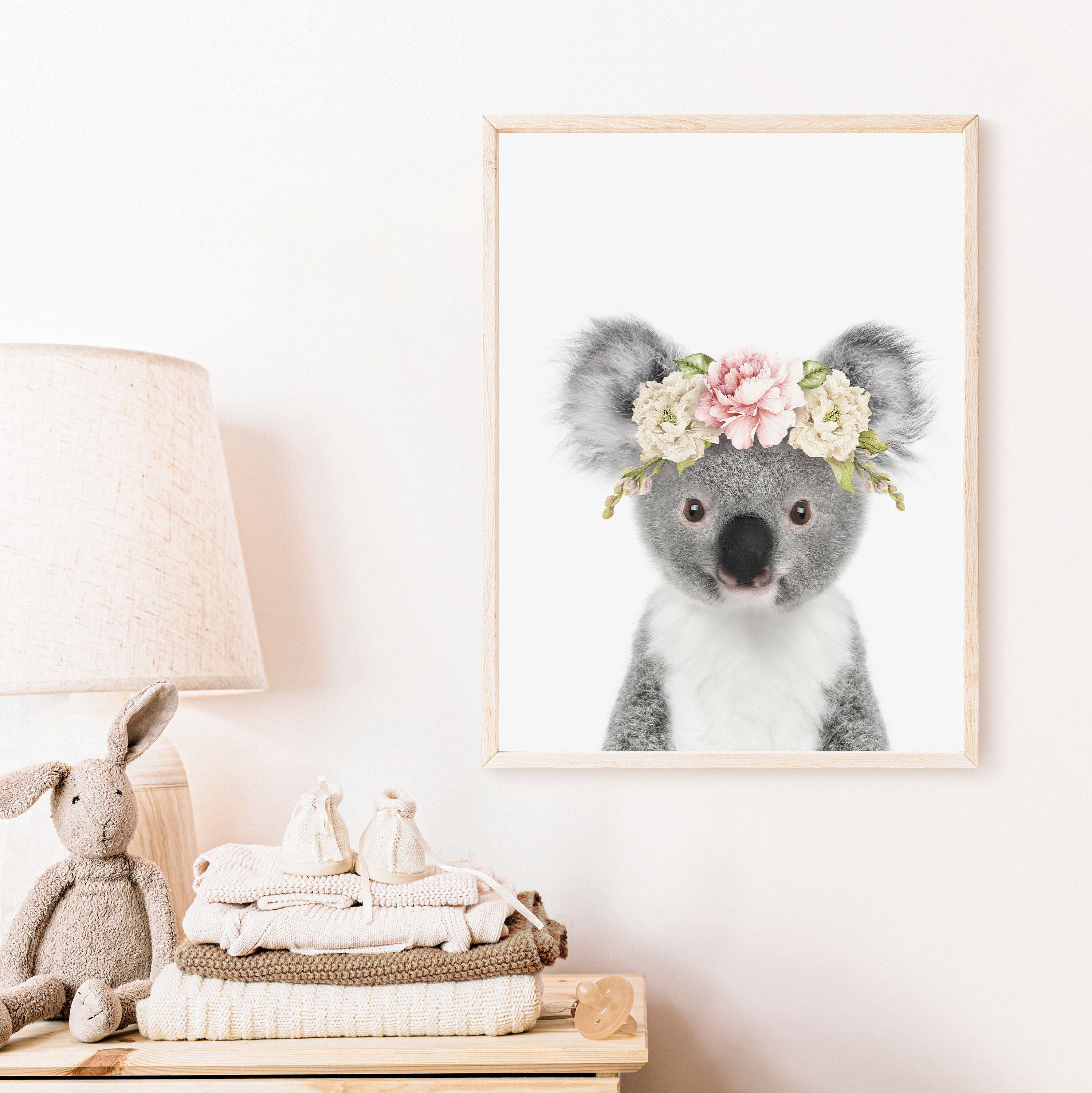 Baby Koala Wall Art Print Australian Baby Animal With Floral Etsy