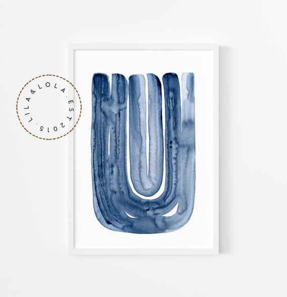 Navy Blue Abstract Print ~ Printable Wall Art ~  Watercolour Brush Stroke Painting ~ Hamptons Beach House Style Decor