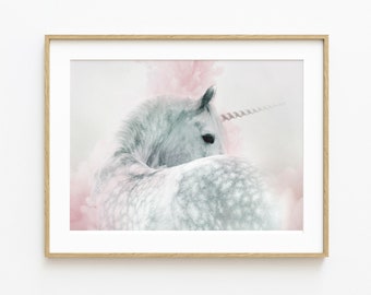 Unicorn nursery wall art print Unicorn gift for girls Unicorn printable wall art pink floral