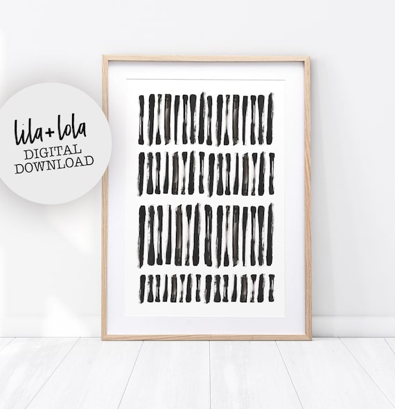 Home & Living Brush Stroke Print Black and White Abstract Wall Art ...