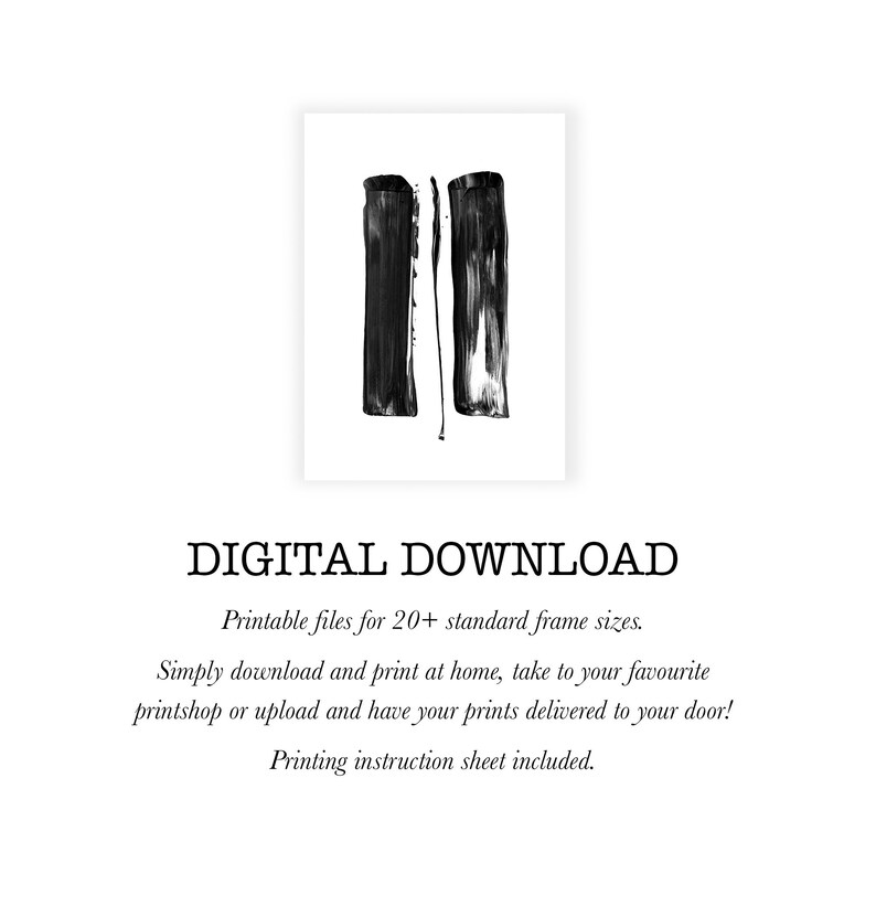 Black and White Abstract Brush Strokes Art Print (digital Download) - Etsy