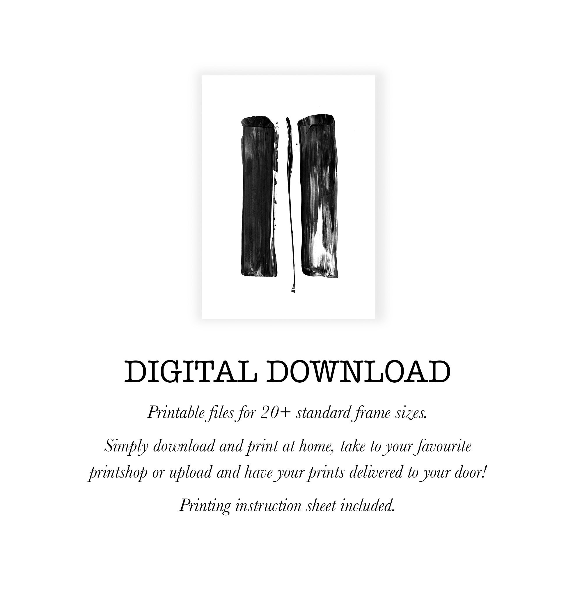 Black and White Abstract Brush Strokes Art Print (digital Download) - Etsy