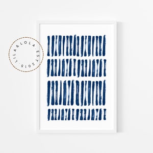 Navy Blue Abstract Print ~ Printable Wall Art ~  Watercolour Brush Stroke Painting ~ Hamptons Beach House Style Decor