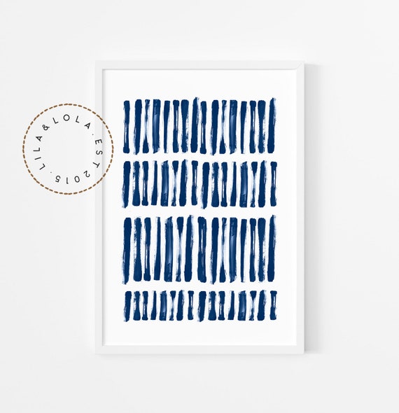 Navy Blue Abstract Print ~ Printable Wall Art ~  Watercolour Brush Stroke Painting ~ Hamptons Beach House Style Decor