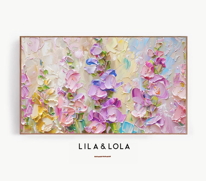 Modern Floral Frame TV Art, Textured 3D Painting, Soft Spring Snapdragons, Printable Download image 1