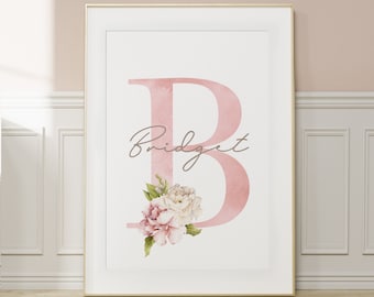 Personalized Floral Initial Nursery Print: Girls Room Decor (Digital Download)