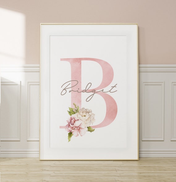 Personalised Nursery Name and Letter Sing / Initial Wall Art Print ~ Girls Bedroom ~ Pink Flowers ~ Printable Digital Download