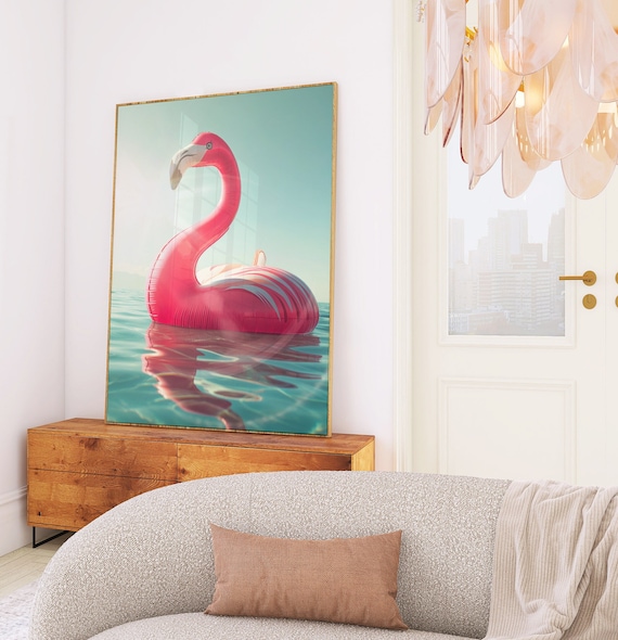 Beachy Coastal Vibes Wall Art Print: Pink Flamingo Ocean Water - Trendy Summer Decor for Dorms, Apartments, & Homes - Digital Download