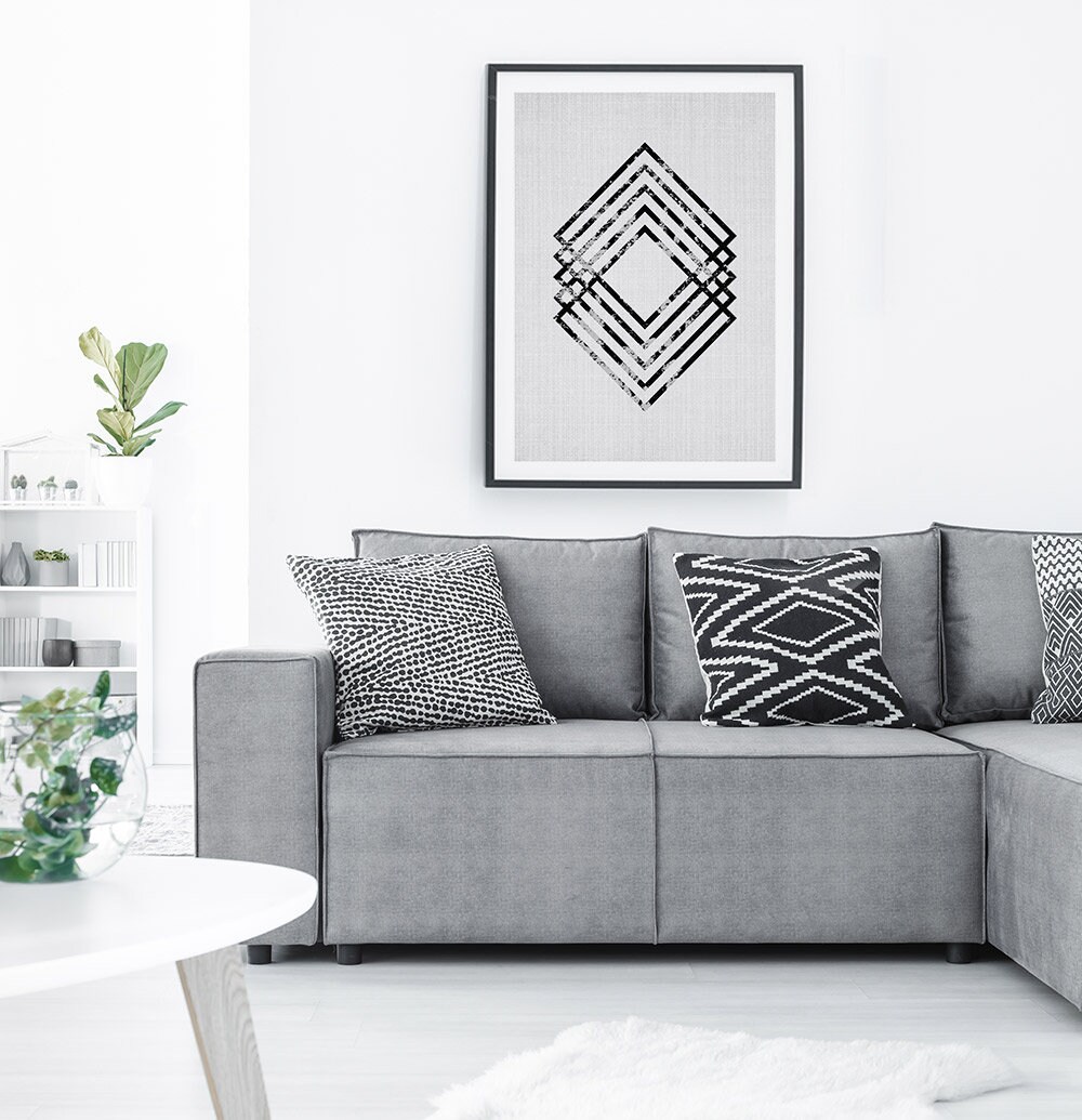 Geometric Print, Scandinavian Wall Art, Black and White Abstract