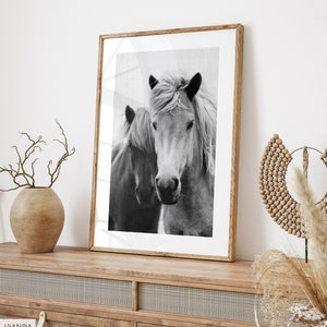 Black and White Horse Wall Art Print Printable Digital Download image 2