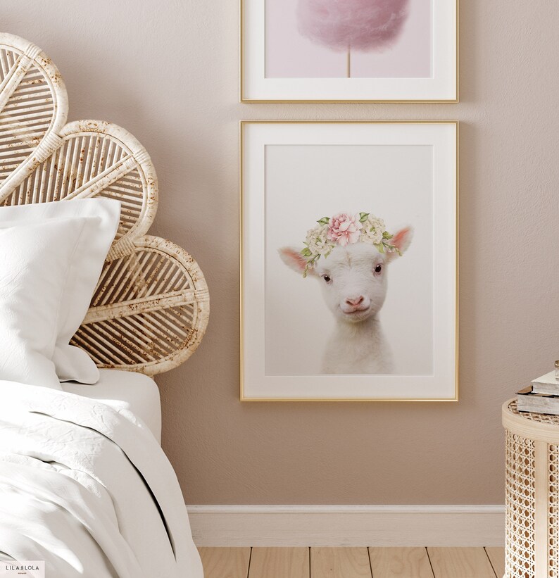 Farm Animal Print ~ Lamb with Floral Crown ~ Girls Nursery Room Decor ~ Printable Digital Download image 3