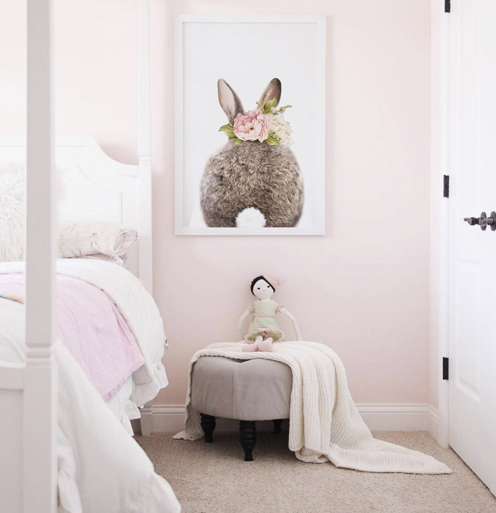 Girls Bedroom Decor, Bunny Rabbit Tail Print, Nursery Animal Wall Art