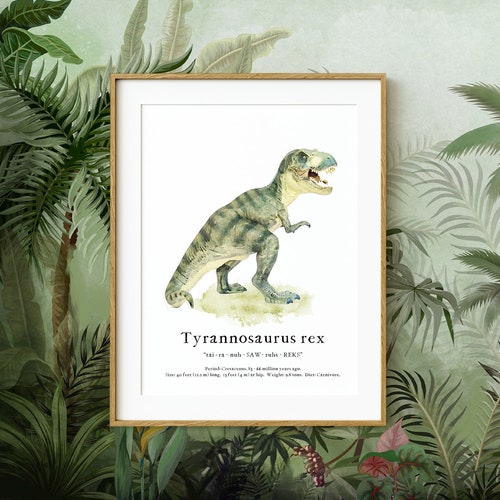 Poster dinosaure, impression poster d'art mural ~ image aquarelle tyrannosaurus rex avec faits amusants ~ téléchargement numérique imprimable