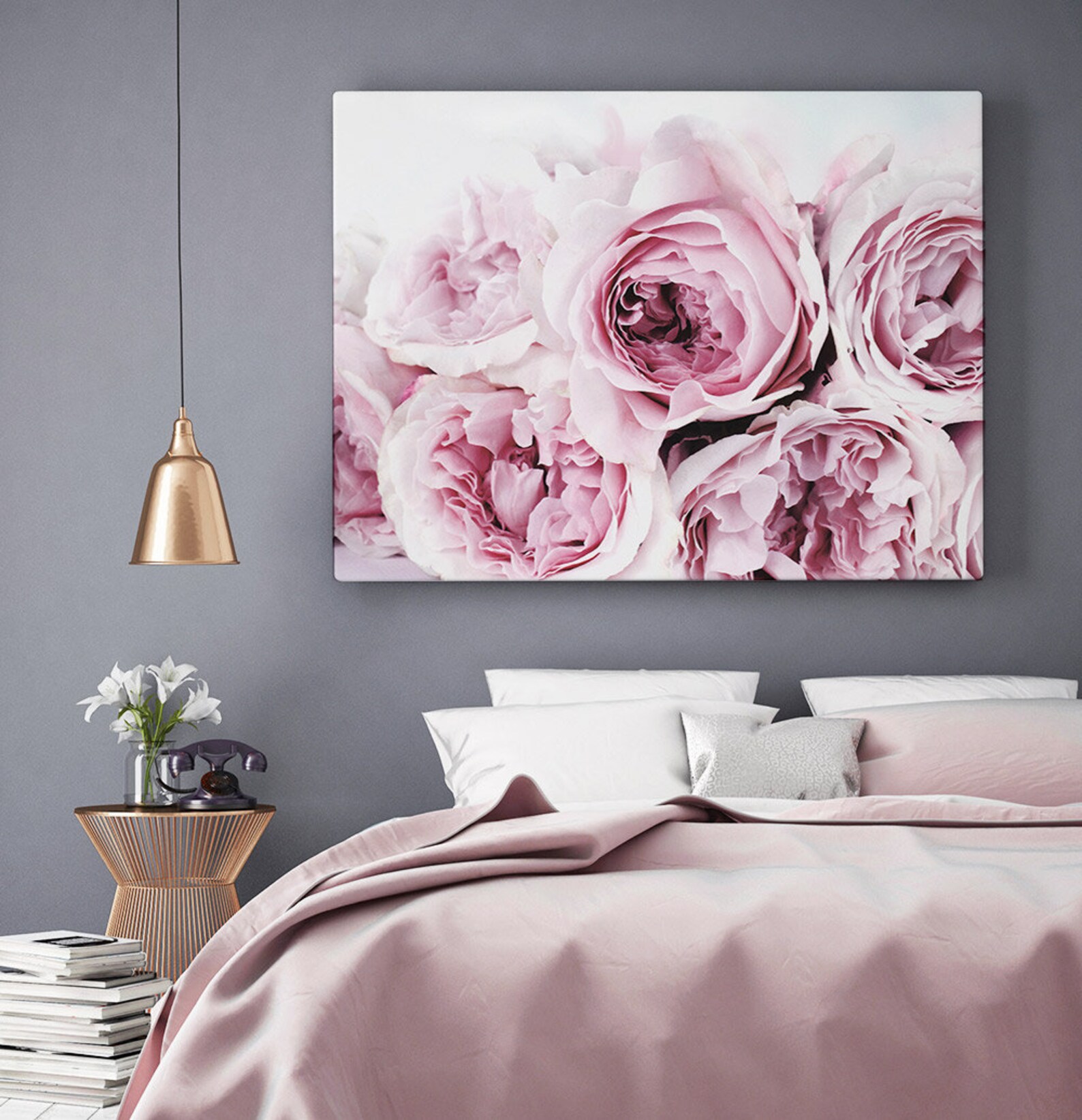 Bedroom Wall Decor Peony Art Print Pink and Grey Floral Etsy