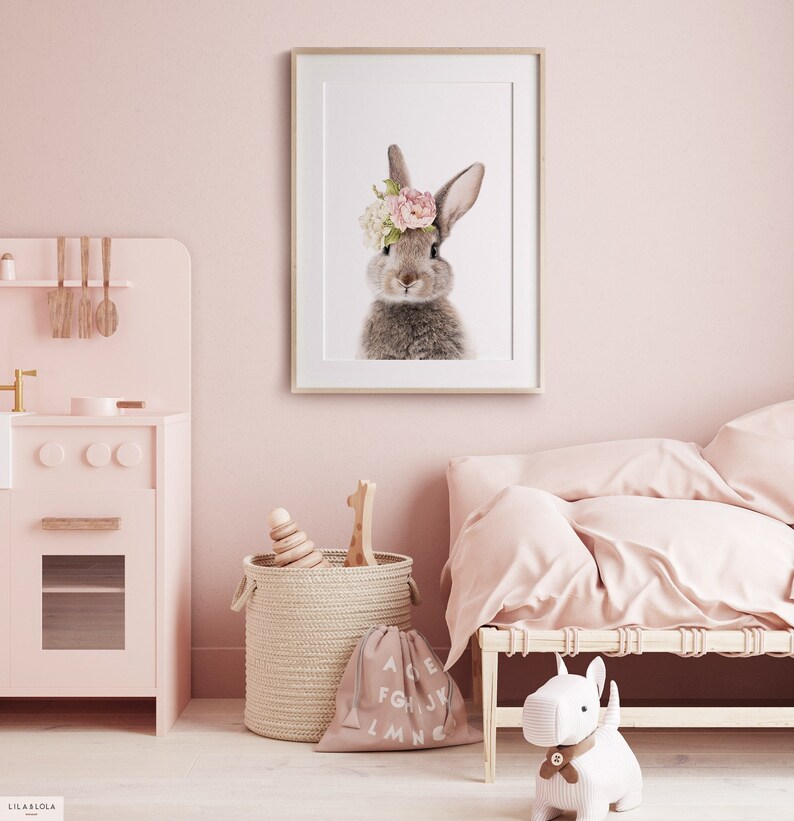 Nursery Wall Art Bunny Print Girls Bedroom Decor Rabbit Etsy