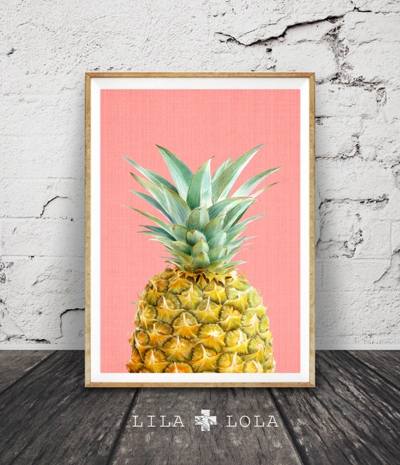 Printable Pineapple, Tropical Print, Wall Art Decor, Colourful, Kitchen Fruit, Digital Download, Modern Minimalist, Coral Pink, Poster