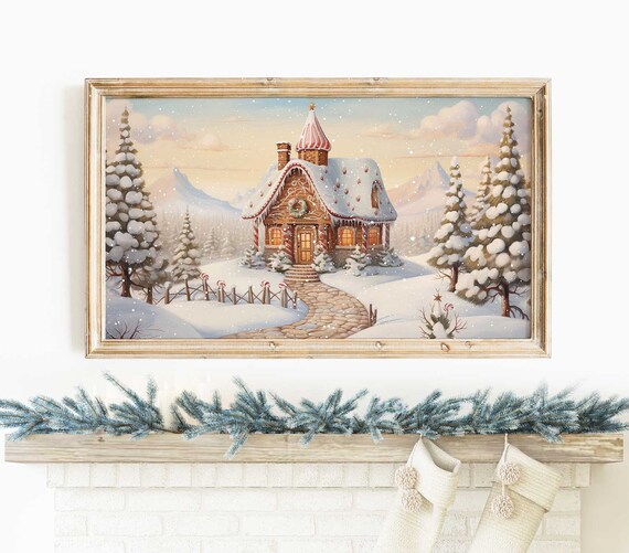 Christmas frame tv art, Christmas gingerbread house, picture for kids frame tv art, winter frame tv art, holiday decor, digital download