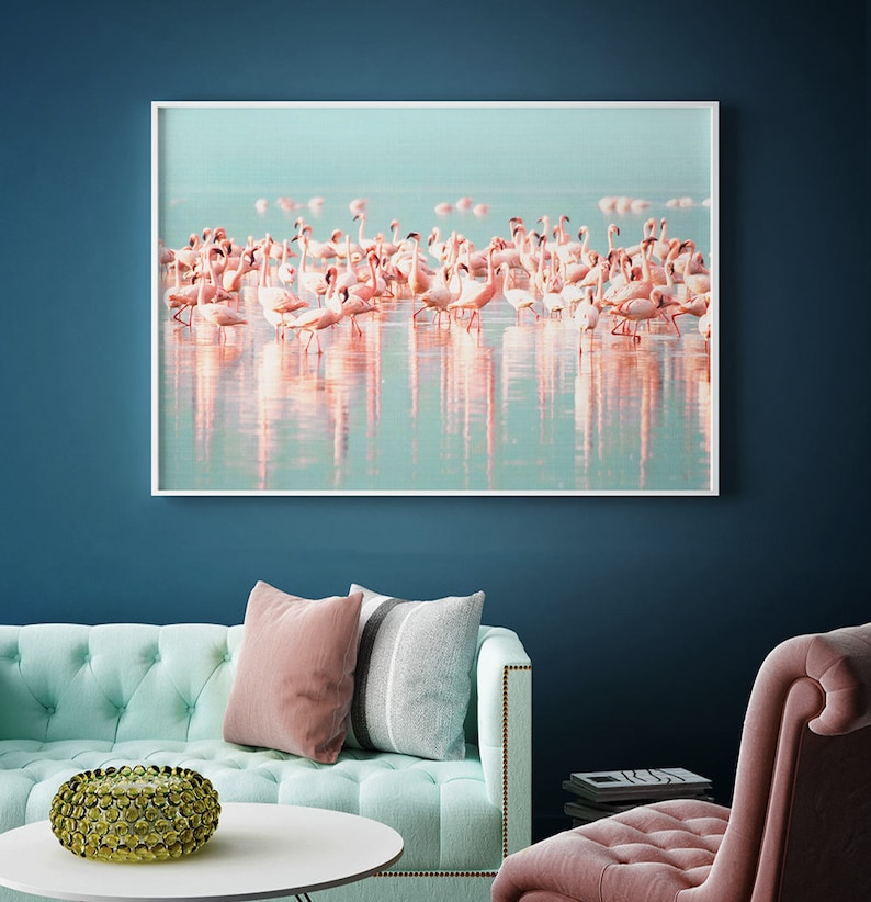 Flamingo Print, Instant Digital Download, Large Printable Wall Art Poster, Birds Photography, Pastel Pink, Blue, Aqua, Tropical Water image 4