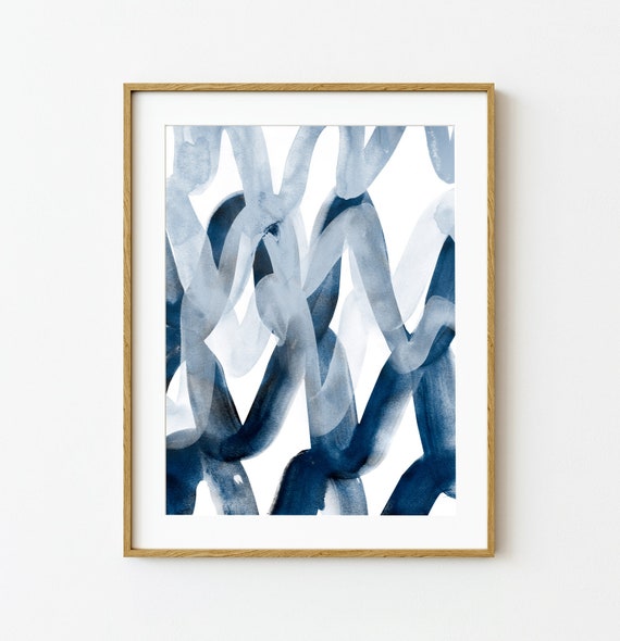 Navy Blue Abstract Print ~ Printable Wall Art ~ Watercolour Brush Stroke Painting ~ Large Artwork Poster ~ Digital Download