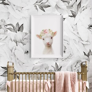 Farm Animal Print ~ Lamb with Floral Crown ~ Girls Nursery Room Decor ~ Printable Digital Download image 4