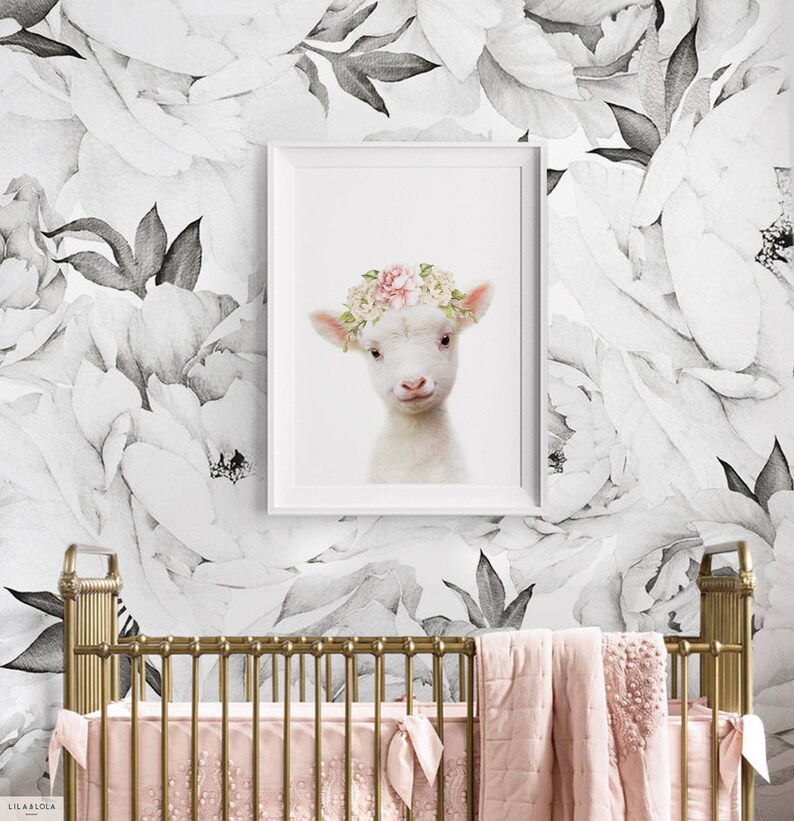 Farm Animal Print ~ Lamb with Floral Crown ~ Girls Nursery Room Decor ~ Printable Digital Download image 4
